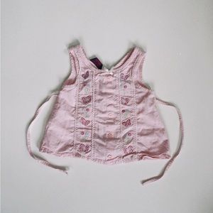 Pink vintage butterfly embroidered tie back blouse | size 4T